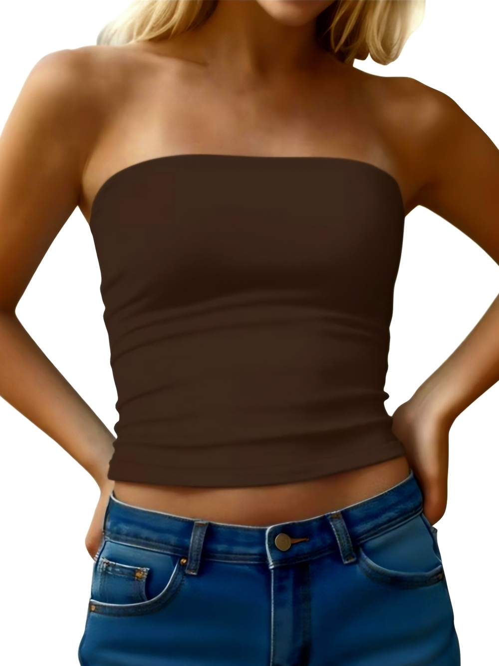 Women H&M Strapless Tube Top in Brown